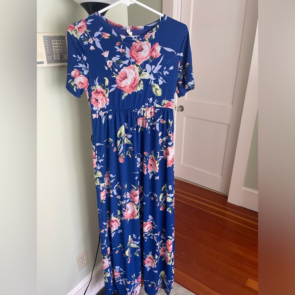 PinkBlush Floral Blue Maternity Dress Medium